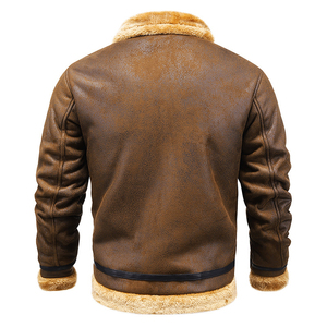 Nueva chaqueta de cuero Vintage para hombre a la moda, chaqueta de cuello vuelto de gamuza para hombre, chaqueta gruesa y cálida con Cuello de piel para hombre - Product Image 5