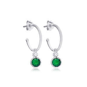 Round Shape Emerald Stone <b>Hoop</b> <b>Earrings</b> for Woman Turkish Handmade Wholesale 925 <b>Sterling</b> <b>Silver</b> Jewelry - Product Image 5