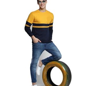 High Quality <b>Men's</b> <b>Navy</b> Blue T-<b>Shirt</b> with Custom Golden Neck & Ribbed Cuffs <b>Men's</b> Jersey Full Sleeves Long <b>Shirt</b> Blank Design - Product Image 4