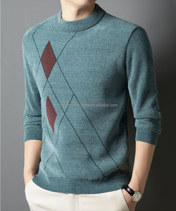 Suéter con patrón de diamantes verde azulado para hombre, Jersey de punto suave, ropa de invierno cálida, elegante, de manga larga, informal, cómodo - Product Image 1