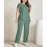 Ensemble deux pièces décontracté pour femme, automne, de haute qualité, uni, boutonné, t-shirt à manches courtes, coupe ajustée, 100% coton, respirant, écologique