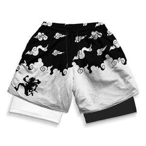 Shorts de sport deux pièces à double couche avec imprimé de personnages d'anime One Piece, séchage rapide, confortable et léger pour l'été - Product Image 2