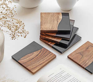 Sous-verres en pierre forme ronde conception personnalisée résine époxy sous-verres en bois tasse décorative de table napperons meilleure qualité luxueux - Product Image 5