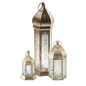 Lanterna de vidro decorativa, conjunto de luminária decorativa grande com suporte de vela para casamento jardim lanterna dourada