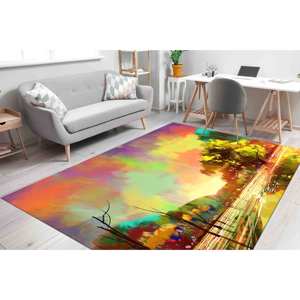 Alfombra con diseño de paisaje otoñal, alfombra estampada, bosque, árbol, naturaleza, colorida, día lluvioso, alfombra suave con pelo largo - Product Image 1