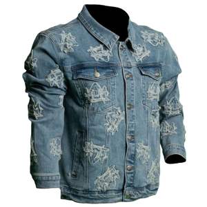 Chaqueta Vaquera Desgastada para Hombre, Cierre de Botones, Lavado Vintage, Patrón Bordado, Estilo Casual Urbano - Product Image 3