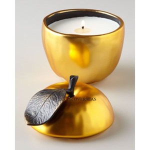 Tarro de vela de lujo con textura martillada chapada en oro de alto grado fundido de aluminio de la mejor calidad de diseñador de Apple con tapa superior de la India - Product Image 3