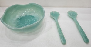 Ensemble de saladiers et cuillères en résine blanche tourbillonnante faits à la main, vaisselle de fête, ustensiles de cuisine mignons et écologiques de qualité alimentaire - Product Image 5