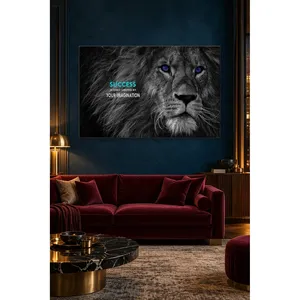 Impresión en lienzo de león negro y blanco de ojos azules de Fida con cita motivacional - Product Image 1