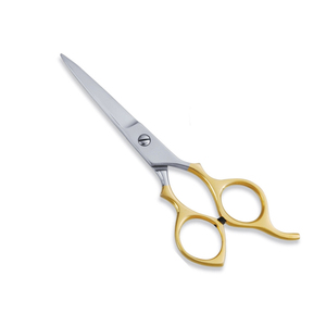Ciseaux de coiffeur à manche doré Ciseaux de salon en acier inoxydable à lame droite et tranchante avec repose-doigt fixe - Product Image 1