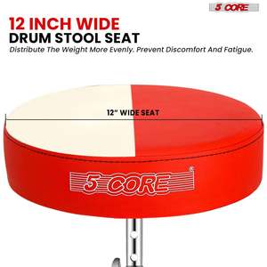 5 Core Drum Throne 3 Thick Padded Memory Foam Comfortable Drummer <b>Stool</b> 200Lb Capacity Adjustable - Product Image 6