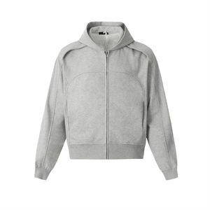 Sudadera con capucha de algodón 100% Terry de color liso con cremallera, diseño creativo de empalmes, ecológica, de talla grande para hombre, venta al por mayor, gran éxito de ventas. - Product Image 1