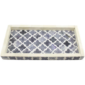 Bandeja Otomana Rectangular con Incrustaciones de Hueso |   Bandeja Decorativa para Servir con Asas |   Bandeja para el Desayuno en la Mesa de Centro |   Bandeja Decorativa para Sala de Estar - Product Image 4