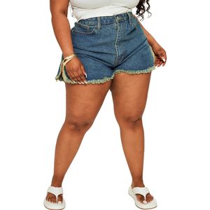 Shorts vaqueros vintage para mujer, de cintura alta, con dobladillo deshilachado, talla grande, cómodos, informales, de verano. - Product Image 3