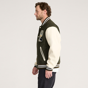 Blouson Bomber Vintage Homme Personnalisé OEM en Laine et Chenille Brodé, Col Montant, Style Universitaire, Respirant et Écologique - Product Image 3