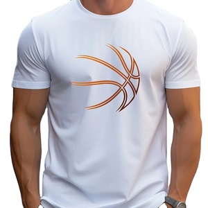 Camiseta de manga corta con cuello redondo y estampado de baloncesto de gran tamaño informal cómoda de algodón 100% para hombre de verano - Product Image 1
