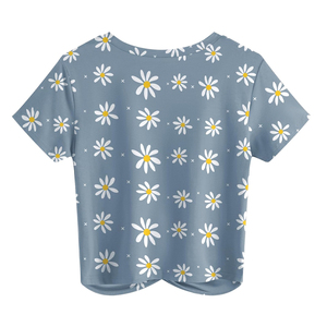 เสื้อยืดครอปสำหรับผู้หญิงคอกลมผ้าคอตตอนแขนสั้นสีพื้นงานตามสั่ง - Product Image 5