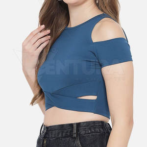 Camisetas cortas de gran tamaño personalizadas para mujer 2024, camisetas recortadas en blanco de lona teñida lisa de Color sólido para mujer en oferta - Product Image 3