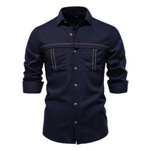 Camisa Casual de Manga Larga para Hombre, 100% Algodón Satinado, Color Sólido, Diseño con Bolsillo, Colección Primavera Verano 2026, Gran Venta - Product Image 1