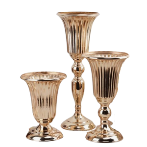 Juego de dos macetas de Metal con acabado dorado, Decoración de mesa de sala de estar hecha a mano, maceta de Metal tradicional - Product Image 6