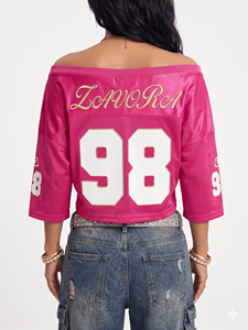 Maillot de football américain rose vif tendance pour homme, coupe courte, en maille respirante, manches courtes, style streetwear unisexe, OEM/ODM - Product Image 4