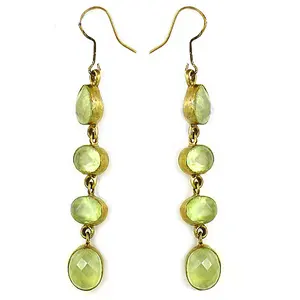 Boucles d'oreilles pendantes vintage mignonnes plaquées or 18 carats avec pierres précieuses en peridot, diamant et quartz pour bijoux de mariage pour femmes - Product Image 3