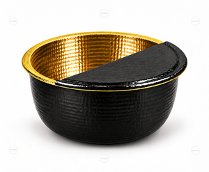 Tazón Redondo Negro para Pedicura con Interior Dorado y Tapa - Product Image 1