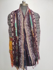 Fashion Long Reversible <b>Scarf</b> for <b>Women</b> in Silk Black Color with Vibrant Stripes Lightweight and Soft <b>Neck</b> Wrap for All Seasons - Product Image 4