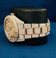 Montre Automatique de Luxe 41mm en Acier Inoxydable avec Cadran en Verre Moissanite Taillé à la Main, Chiffres Arabes Analogiques, Mouvement ETA, Attrape-regard