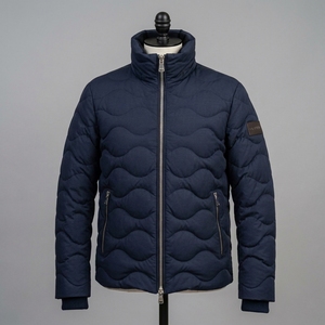 Men Padded <b>Quilted</b> <b>Jacket</b> Wave <b>Pattern</b> High Collar Warm Zip Up Winter <b>Jacket</b> Ribbed Cuff OEM ODM Wholesale - Product Image 1