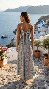 Robe longue décontractée sans manches à col en V, style bohème naturel indien, en soie tissée, motif cachemire, coupe trapèze, fendue, taille unique, pour l'été coréen, style Y2K - Product Image 4