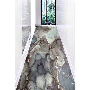 Tapis en marbre gris et bleu : Tapis moderne antidérapant, avec poils doux - Product Image 4