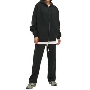 High Quality Unisex <b>Oversized</b> Fleece Solid Breathable Tracksuit Casual Zip up Hoodie <b>Jogger</b> Pants Set Wholesale Winter 2026 - Product Image 4