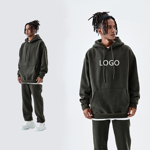 Conjunto de sudadera con capucha y pantalones de chándal acampanados lisos sin cordón de 500g/m2 - Product Image 1