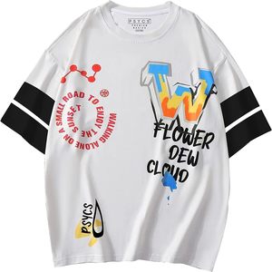 Nouvelle industrie tendance hommes grande taille poids lourd respirant imprimé T-shirt 100% coton écologique col en v à manches courtes - Product Image 1