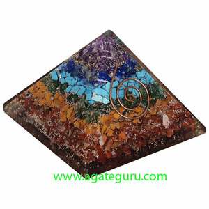 Pirámide de orgón de energía de siete Chakras al por mayor, cristal de ágata tallado de India, estilo de grabado curativo con temática de Reiki, amor - Product Image 1