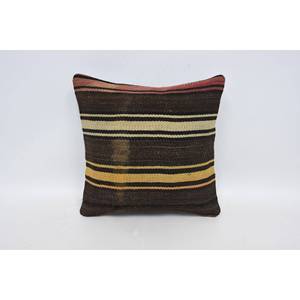 Almohada de lana de retazos Kilim marrón de lujo de 18x18 pulgadas, cojín decorativo, estampado Floral Vintage, ropa de cama tejida, suelo portátil - Product Image 1