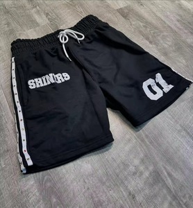 À la mode personnalisé sangle latérale surdimensionné polaire Shorts impression Vintage acide lavage soleil délavé strass sweat Shorts hommes - Product Image 3