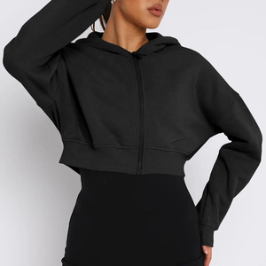 Sudadera con capucha activa y cremallera recortada para mujer con logotipo personalizado, Sudadera con capucha de manga larga, trajes deportivos de moda - Product Image 6