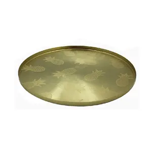 골드 컬러 식탁 디저트 플레이트 골드 파인애플 디자인 금속 테이블 장식 라운드 플레이트 충전기 접시