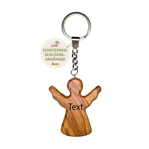 <b>Personalized</b> Olive Wood Guardian Angel <b>Keychain</b> 6 x 5 cm Custom Engraved Christian Gift Handmade in Bethlehem - Product Image 1