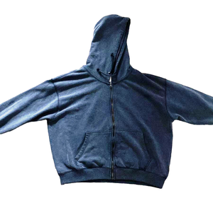 Vintage Trendy Zip-Up Hoodie Oversize Boxy Design Washed Color Block Stitching Embroidery Appliques Puff Techniques 100% Cotton - Product Image 1