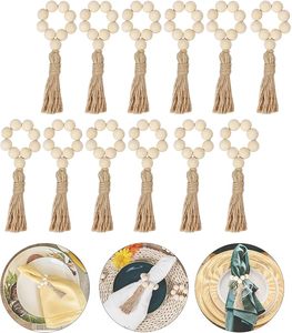 Anneaux de serviette en perles de bois de ferme avec perles en bois et élastiques Ajoutez une touche élégante à votre table à manger - Product Image 2