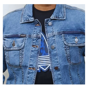 2024 Best Quality Custom Logo Men's <b>Denim</b> Hooded <b>Jacket</b> Turn-down Collar Long Sleeve Casual 100% Cotton for Winter - Product Image 2