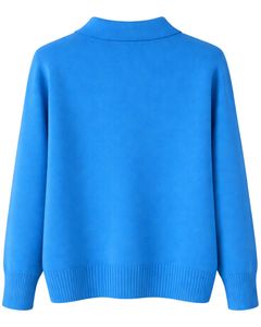 <b>Women</b> <b>Navy</b> <b>Blue</b> V Neck Knit Sweater Long Sleeve Loose Fit Soft Winter Pullover Casual Elegant Daily Wear Top For <b>Women</b> Trend - Product Image 2