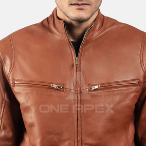 2025 veste d'hiver pour hommes personnalisée de haute qualité 100% en cuir véritable fabriqué en couleur marron vestes en cuir pour hommes - Product Image 4