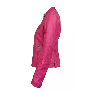 Ladies Slim Fit Biker Pure Pink Genuine Soft Leather Racing Motorbike Jacket CE Armoured Protections Motorcycle Jacket For Women - Product Image 3