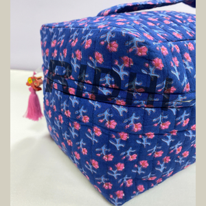 Popular Handmade Quilted for <b>Bag</b> Blush Blossom Blue Reusable <b>Travel</b> <b>Cosmetic</b> Pouch Large Vintage Shopping Accessory - Product Image 4