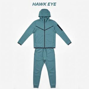 Ensemble de survêtement respirant pour homme Hawk Eye Sports, sweat à capuche en molleton fin 300g, coupe ajustée, avec fermeture boutonnée sur toute la longueur - Product Image 3