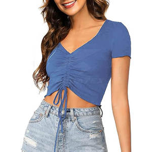 Moda Casual Ocasiones Salidas a la playa Ropa de gimnasio Crop Top Ladies Crop Top con mangas cortas para el verano - Product Image 3